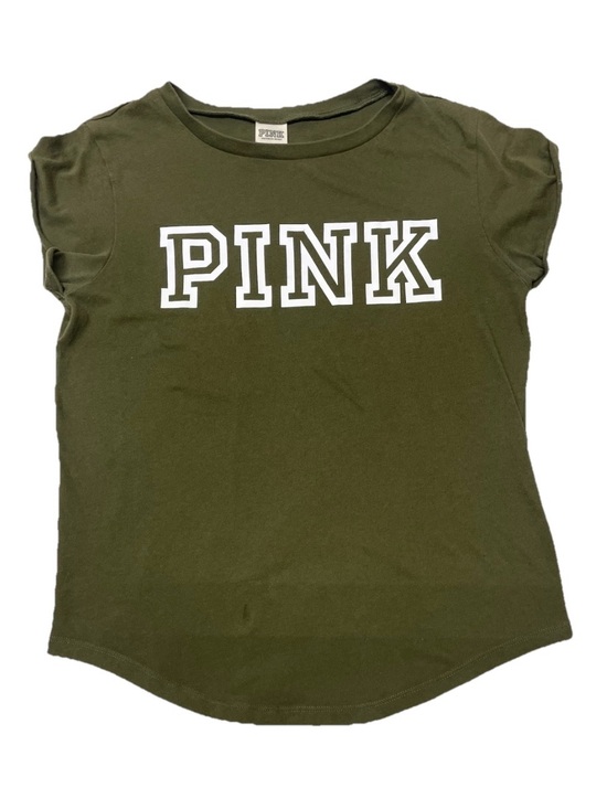 PINK Victoria's Secret Tops - PINK Victoria's Secret Olive Green Crewneck Logo Tee Sz: Small